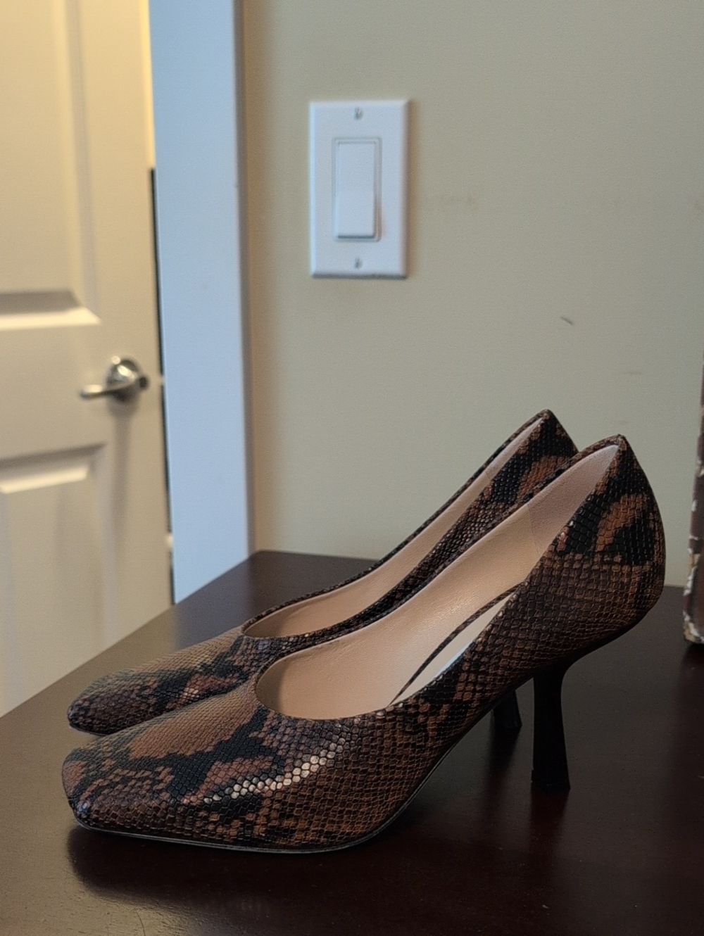 Jimmy Choo Women’s Brown Snake-Print Pointed Toe Pumps